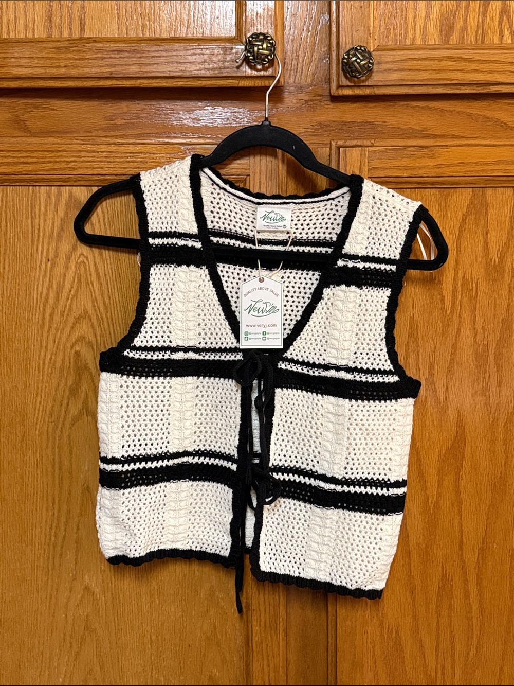 Very J Black and White Crochet Tie-Front Vest and shorts SET